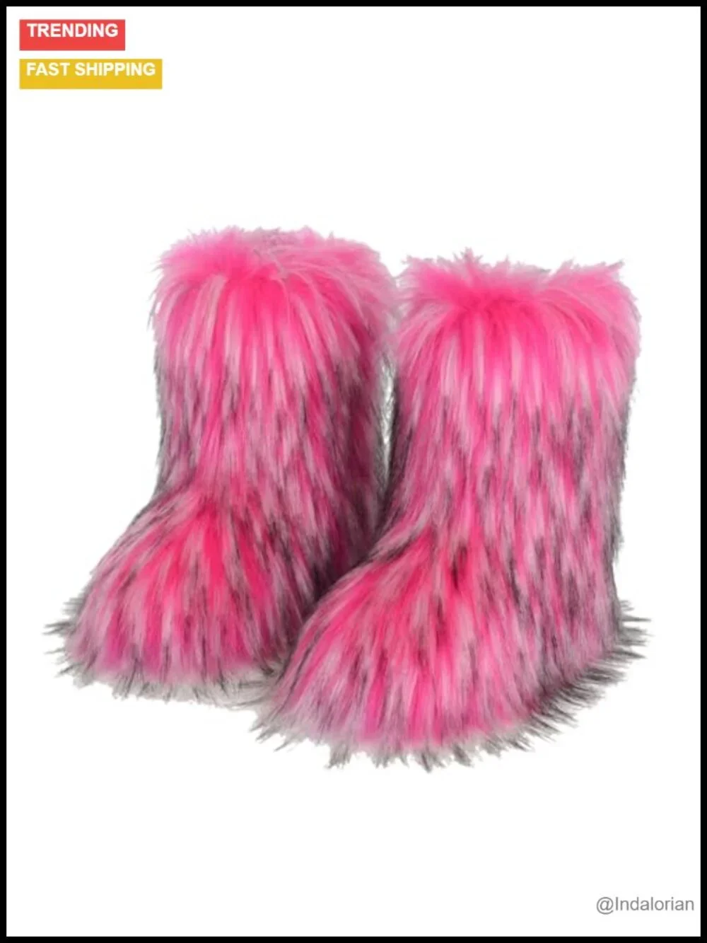Faux Fur Mid-Calf Snow Boots Warm Plush Lining Anti-Slip Flat Heel